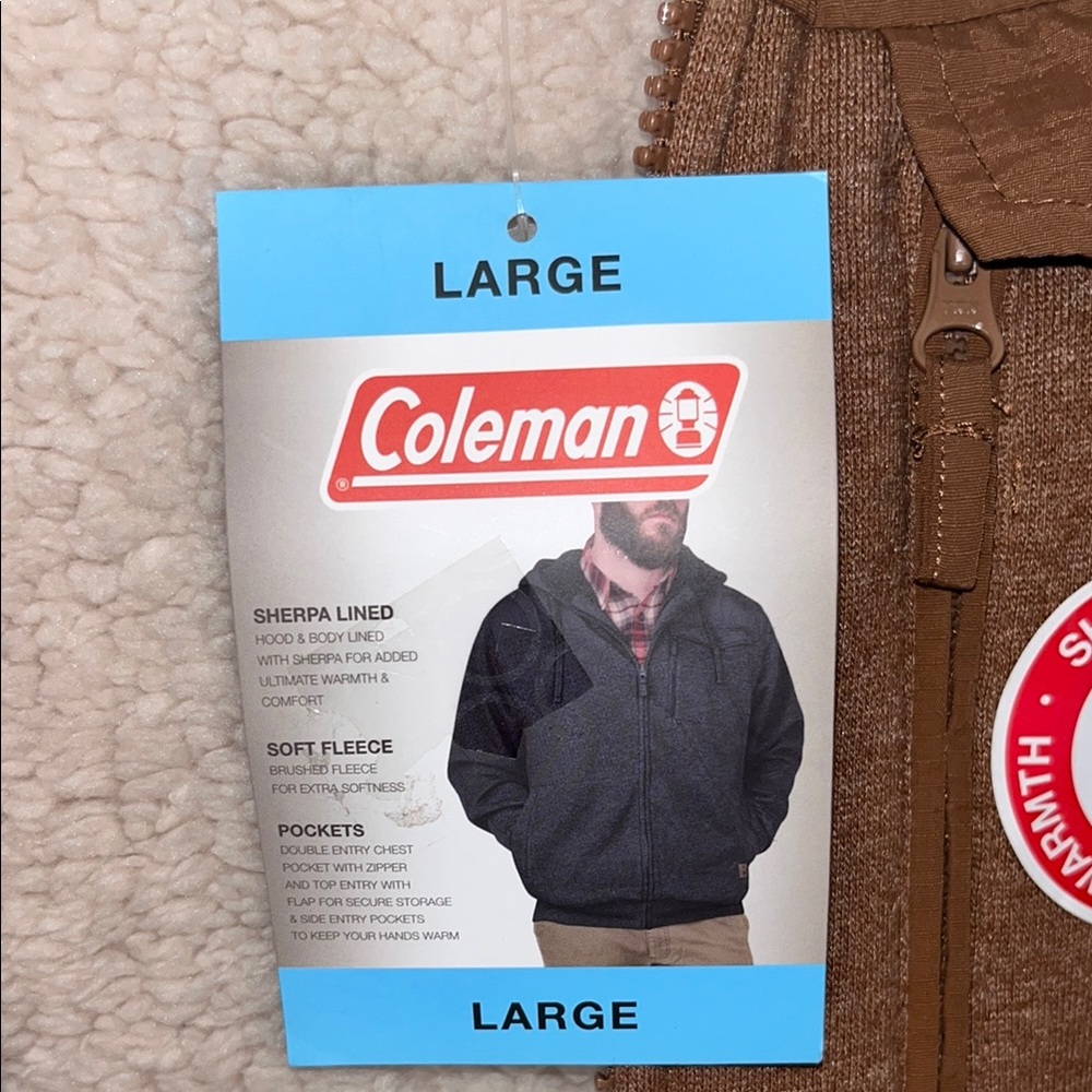 NEW Men's Unisex Coleman Brown Hooded Sweater jacket Sherpa lined nwt - Picture 8 of 9
